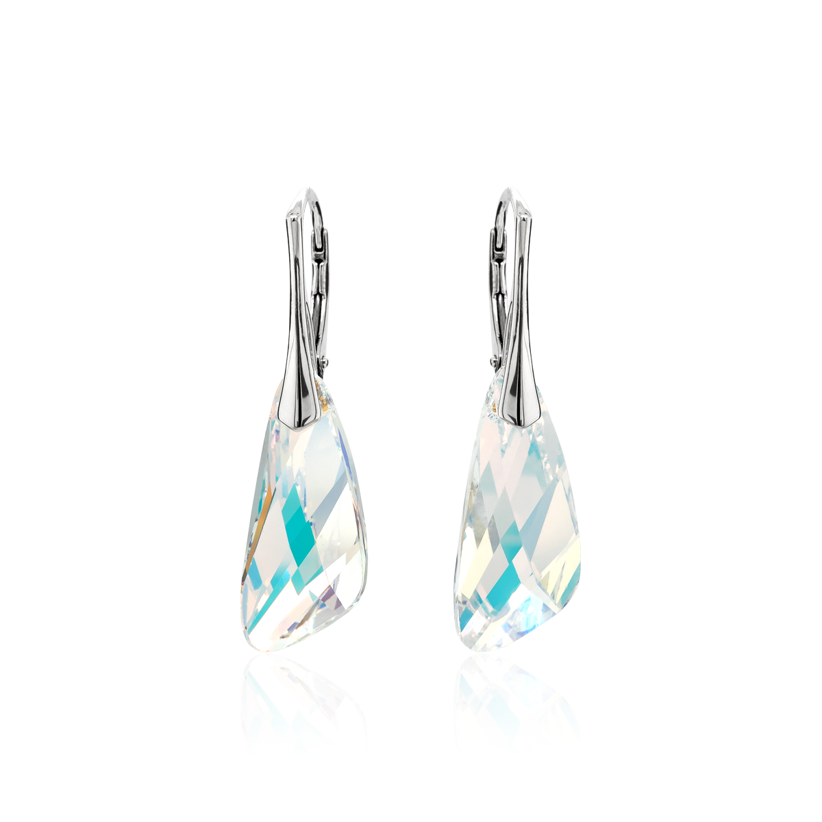 Orecchini Pendenti In Argento Sterling 925 Con Cristalli Swarovski Elements - Motivo Stella E Luna, Finitura Aurora Borealis. Eleganti E Scintillanti, Per Ogni Occasione. - 3
