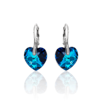 Crystal &amp; Silver Ohrh&auml;nger Heart Bermuda Blue