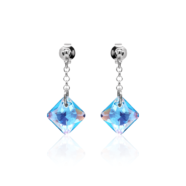 Crystal & Silver Ohrstecker Princess Cut Aquamarine Shimmer