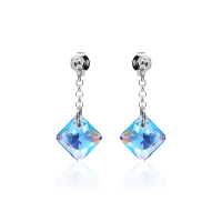 Crystal & Silver Ohrstecker Princess Cut Aquamarine...