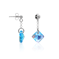 Crystal & Silver Ohrstecker Princess Cut Aquamarine Shimmer