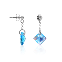 Crystal &amp; Silver Ohrstecker Princess Cut Aquamarine Shimmer