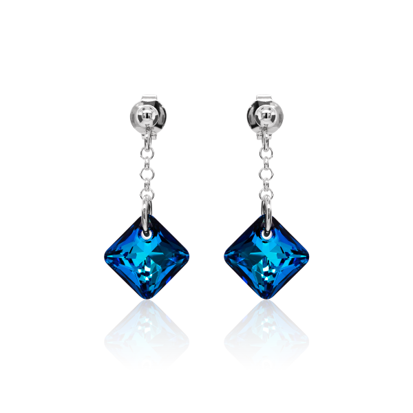 Crystal & Silver Ohrstecker Princess Cut Bermuda Blue