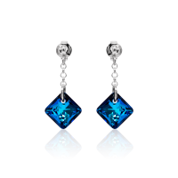 Crystal & Silver Ohrstecker Princess Cut Bermuda Blue