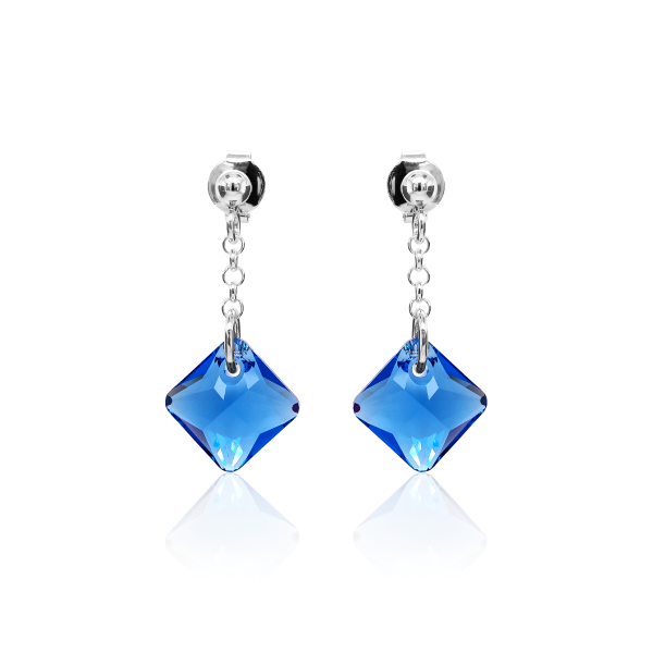 Crystal & Silver Ohrstecker Princess Cut Sapphire