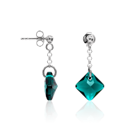 Crystal &amp; Silver Ohrstecker Princess Cut Emerald