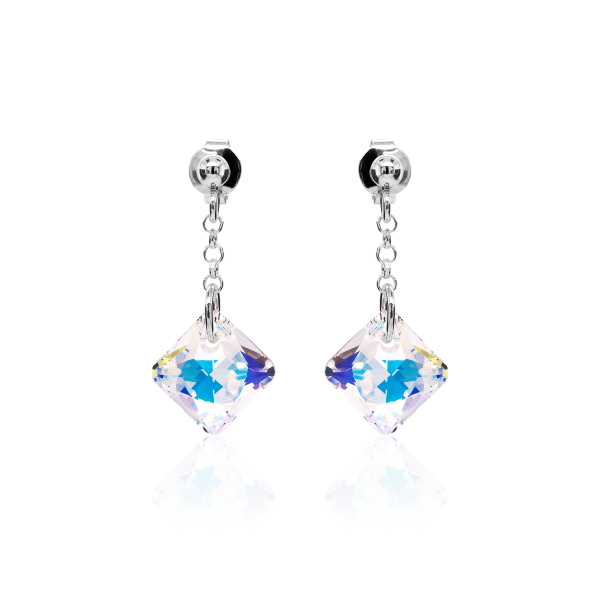 Crystal & Silver Ohrstecker Princess Cut Aurora Borealis