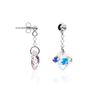 Crystal & Silver Ohrstecker Princess Cut Aurora Borealis