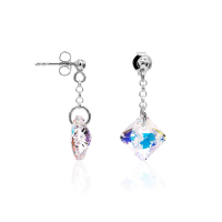 Crystal &amp; Silver Ohrstecker Princess Cut Aurora Borealis