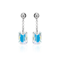 Crystal & Silver Ohrstecker Emerald Cut Aurora Borealis