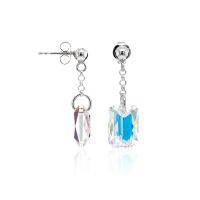 Crystal & Silver Ohrstecker Emerald Cut Aurora Borealis
