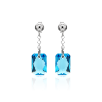 Crystal & Silver Ohrstecker Emerald Cut Aquamarine