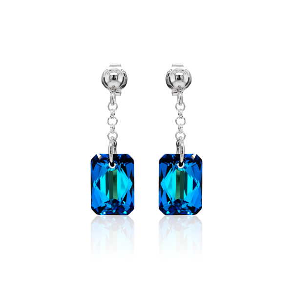 Crystal &amp; Silver Ohrstecker Emerald Cut Bermuda Blue