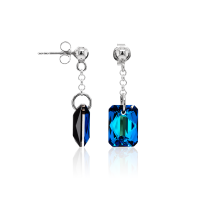 Crystal &amp; Silver Ohrstecker Emerald Cut Bermuda Blue