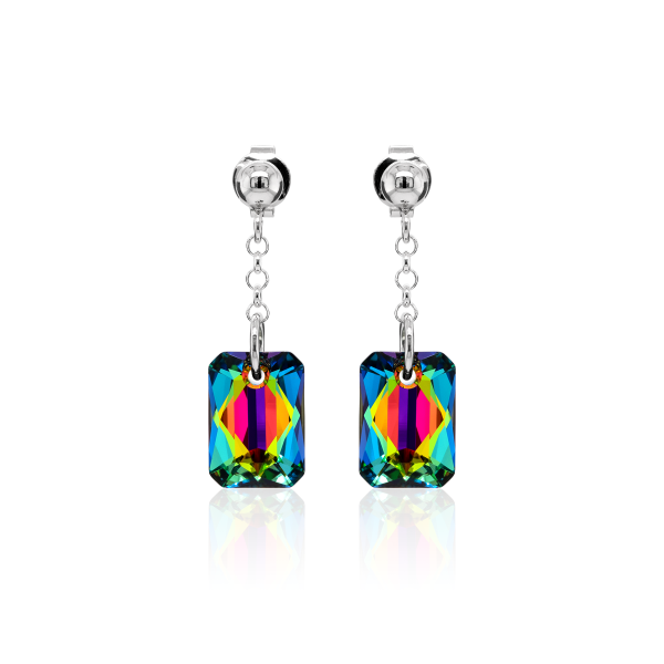 Crystal & Silver Ohrstecker Emerald Cut Vitrail Medium