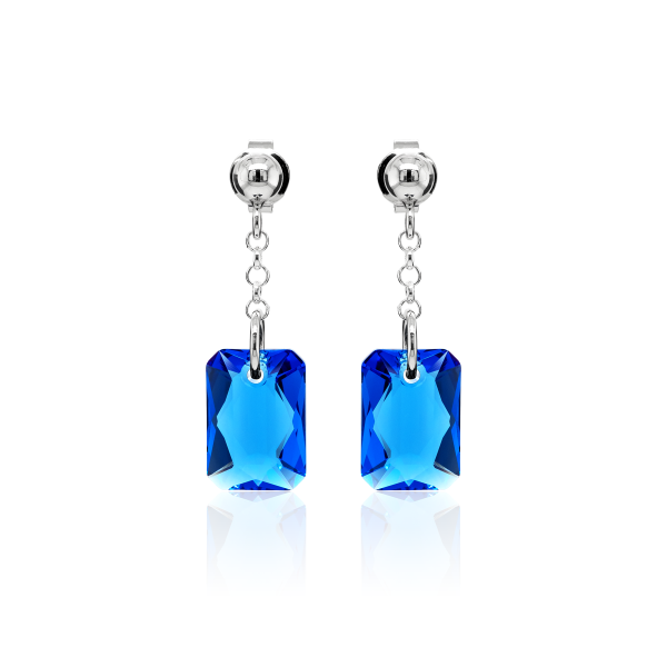 Crystal & Silver Ohrstecker Emerald Cut Sapphire
