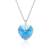 Crystal &amp; Silver Halskette Heart Aquamarine Shimmer