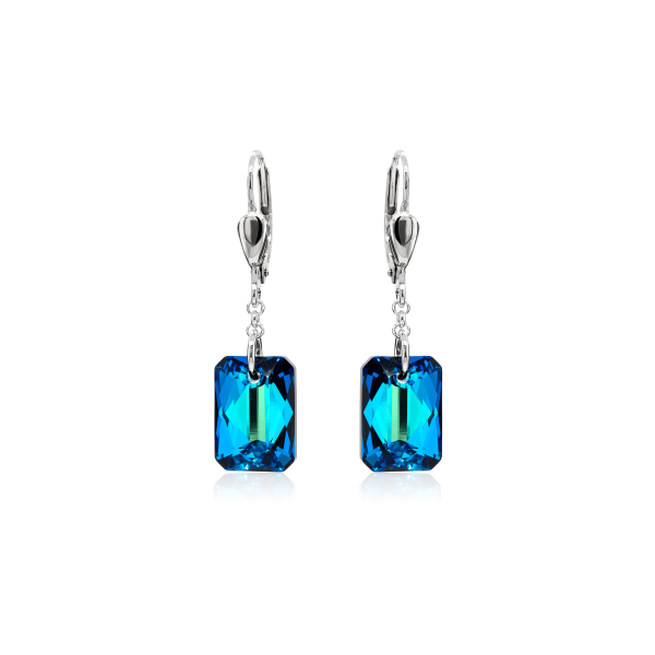 Crystal &amp; Silver Pendel-Ohrh&auml;nger Emerald Cut Bermuda Blue
