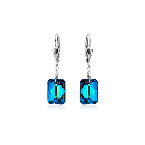 Crystal & Silver Pendel-Ohrhänger Emerald Cut Bermuda Blue