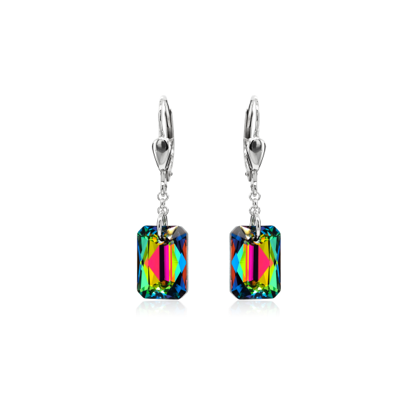 Crystal & Silver Pendel-Ohrhänger Emerald Cut Vitrail Medium