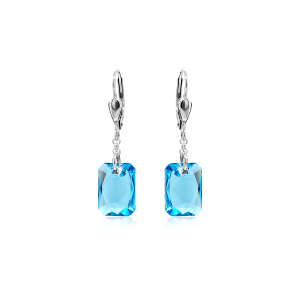 Crystal & Silver Pendel-Ohrhänger Emerald Cut Aquamarine