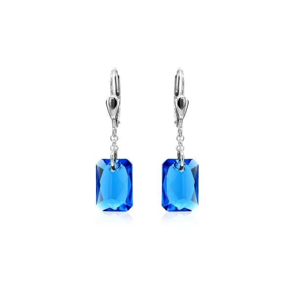 Crystal & Silver Pendel-Ohrhänger Emerald Cut Sapphire