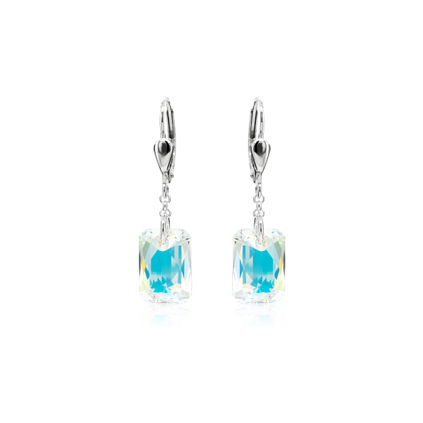 Crystal & Silver Pendel-Ohrhänger Emerald Cut Aurora Borealis