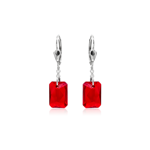 Crystal & Silver Pendel-Ohrhänger Emerald Cut Light Siam