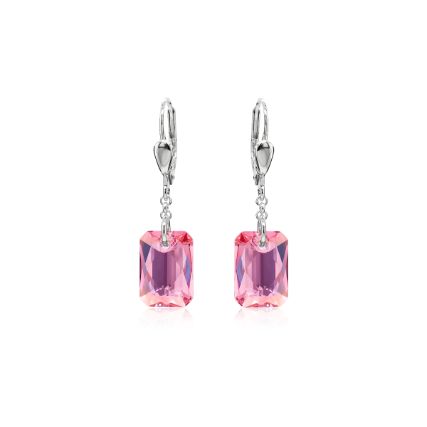 Crystal &amp; Silver Pendel-Ohrh&auml;nger Emerald Cut Light Ros&eacute; Shimmer