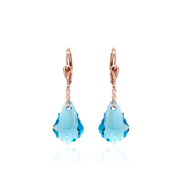 Crystal &amp; Silver Pendel-Ohrh&auml;nger Baroque Aquamarine Silber Ros&eacute; vergoldet