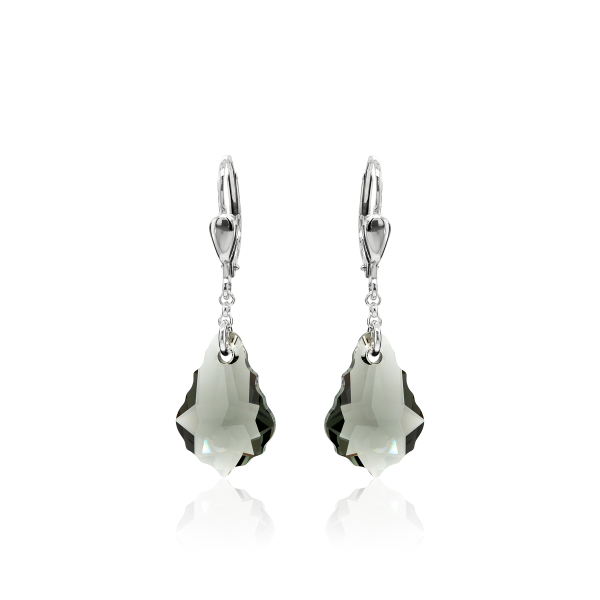 Crystal & Silver Pendel-Ohrhänger Baroque Black Diamond echtes Silber