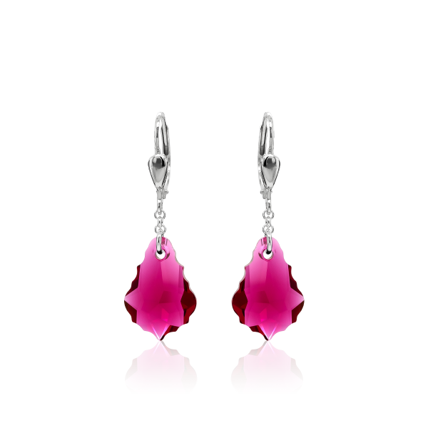Crystal & Silver Pendel-Ohrhänger Baroque Ruby echtes Silber