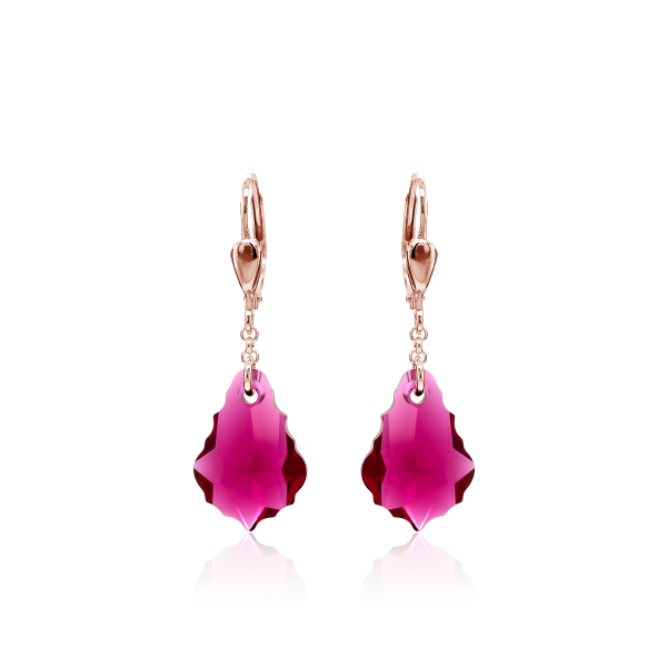Crystal & Silver Pendel-Ohrhänger Baroque Ruby Silber Rosé vergoldet