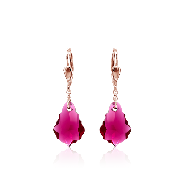 Crystal &amp; Silver Pendel-Ohrh&auml;nger Baroque Ruby Silber Ros&eacute; vergoldet