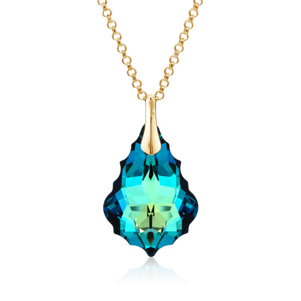 Crystal &amp; Silver Halskette Baroque Silber vergoldet Bermuda Blue