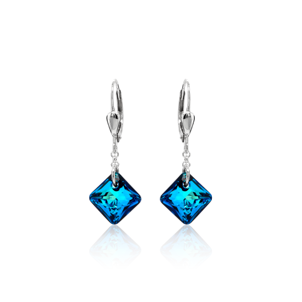 Crystal &amp; Silver Pendel-Ohrh&auml;nger Princess Cut in Silber Bermuda Blue