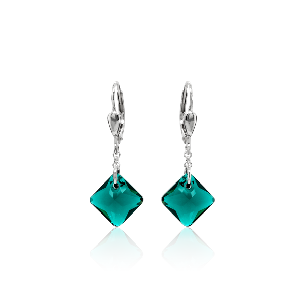 Crystal &amp; Silver Pendel-Ohrh&auml;nger Princess Cut in Silber Emerald