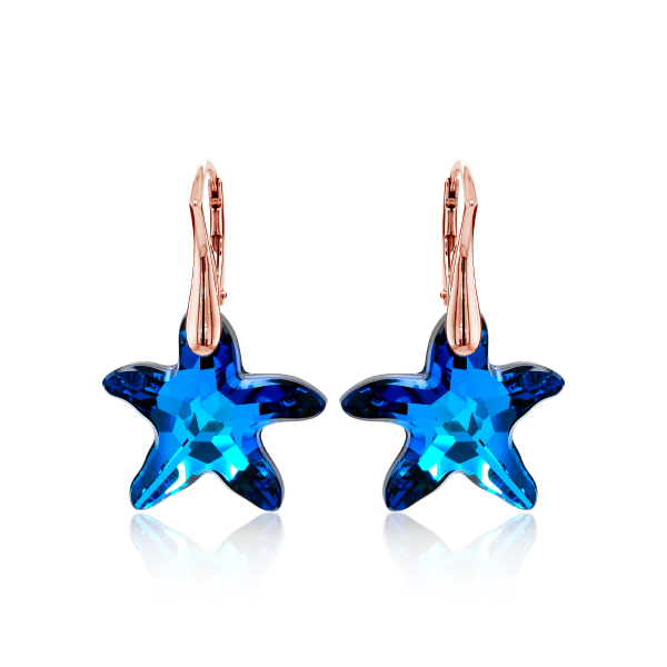 Crystal & Silver Ohrhänger Seestern Silber Rosé Bermuda Blue