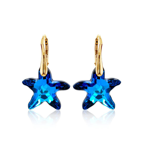 Crystal & Silver Ohrhänger Seestern Silber vergoldet Bermuda Blue