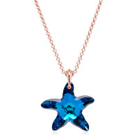 Crystal & Silver Halskette Seestern Silber Rosé Bermuda Blue