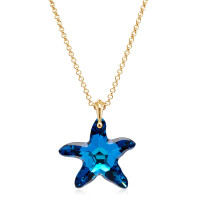 Crystal & Silver Halskette Seestern Silber vergoldet Bermuda Blue