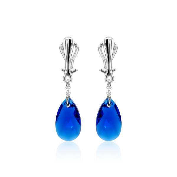 Crystal &amp; Silver Ohrclips Pear in Silber Majestic Blue