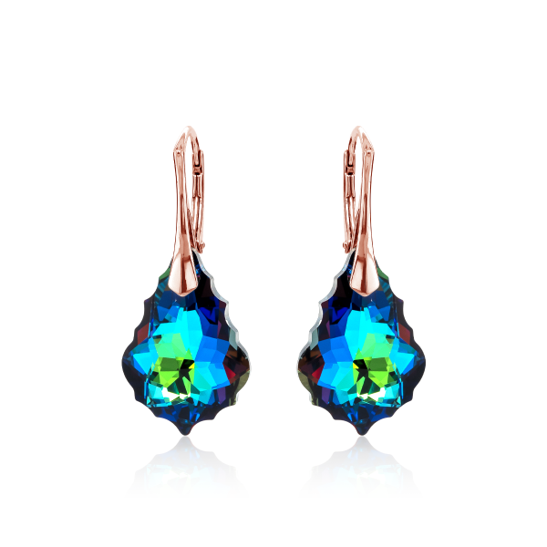 Crystal & Silver Ohrhänger Baroque Silber Rosé Meridian Blue