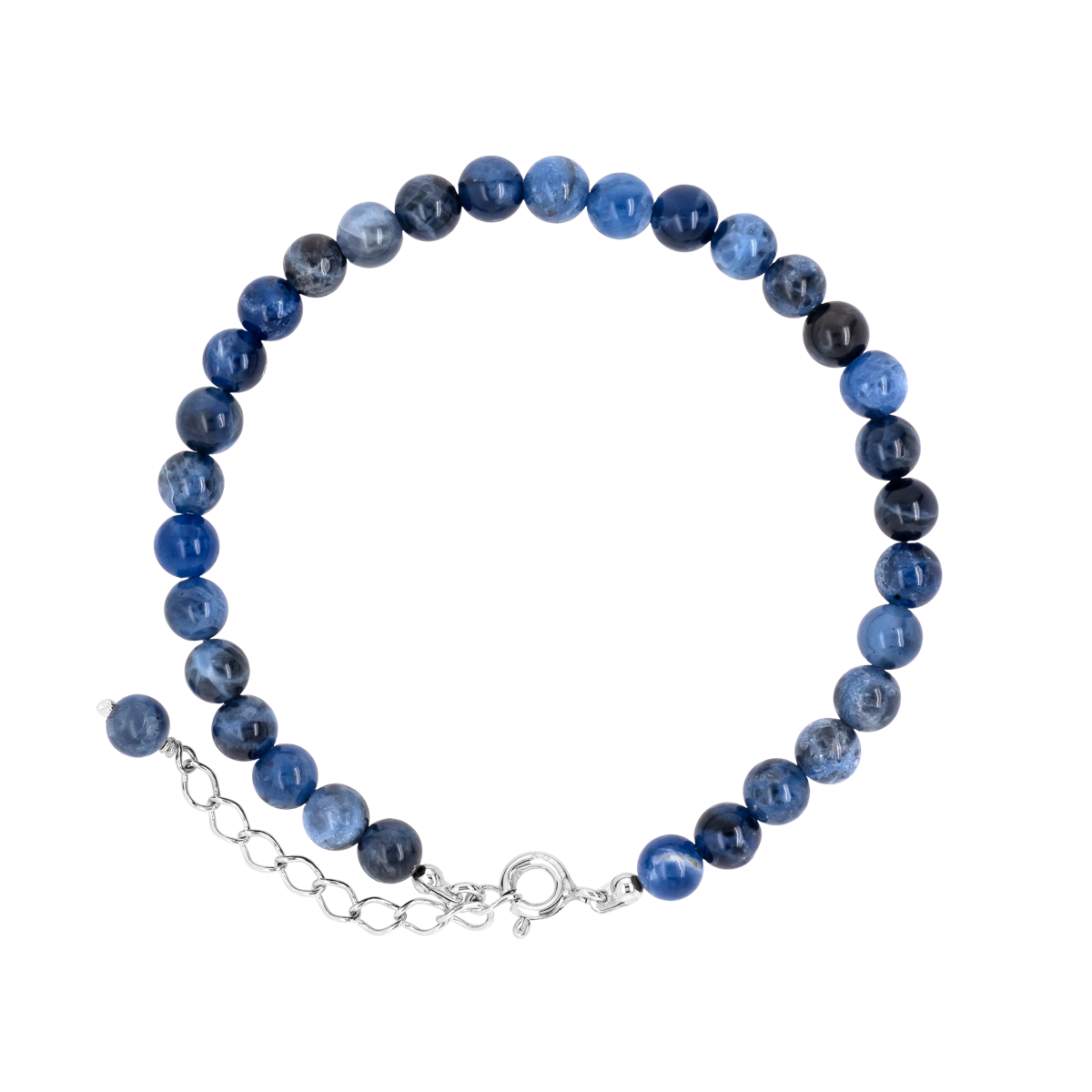Sodalith 925 Sterling Silber Armband Bracelet Perlenarmband blau Anhänger Feder 8mm 