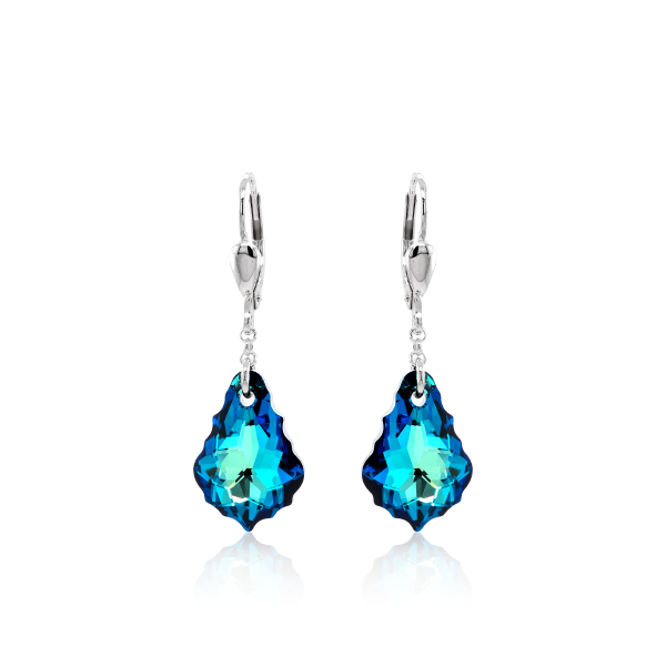 Crystal &amp; Silver Pendel-Ohrh&auml;nger Baroque Bermuda Blue echtes Silber