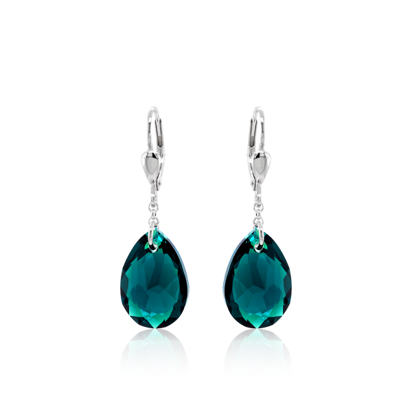 Crystal &amp; Silver Pendel-Ohrh&auml;nger Pear Cut in Silber Emerald Shimmer