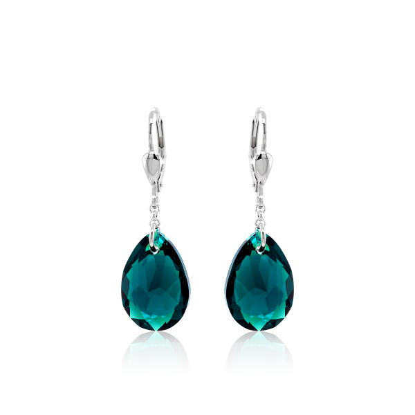 Crystal & Silver Pendel-Ohrhänger Pear Cut in Silber Emerald Shimmer