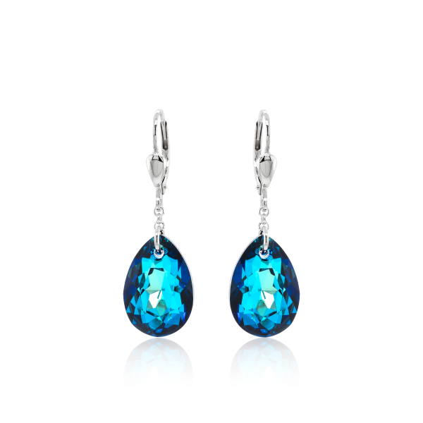 Crystal & Silver Pendel-Ohrhänger Pear Cut in Silber Bermuda Blue