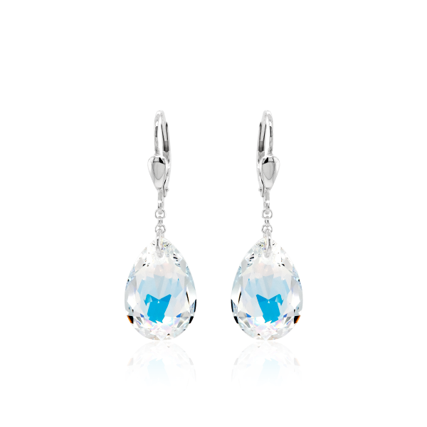 Crystal & Silver Pendel-Ohrhänger Pear Cut in Silber Aurora Borealis