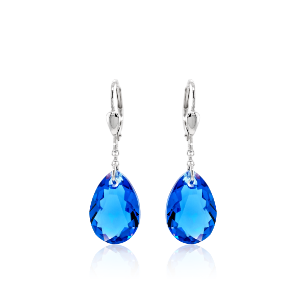 Crystal & Silver Pendel-Ohrhänger Pear Cut in Silber Saphire